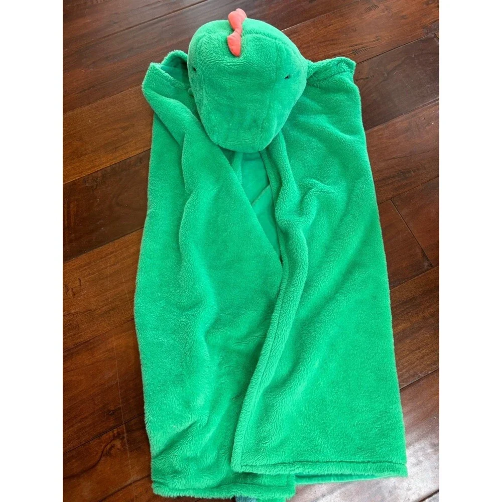 Pillowfort T Rex Dinosaur Blanket Plush Hooded Hand Pocket Green Warm Soft 40x50